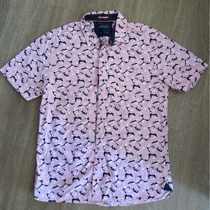 Across The Pond Men’s XL Short Sleeve Button Down Shirt Pink Abstract Shirt